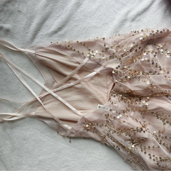 Sequin Fringe Evening Maxi Dress – V Neck, Backless, Formal & Elegant - Picture 5 of 11